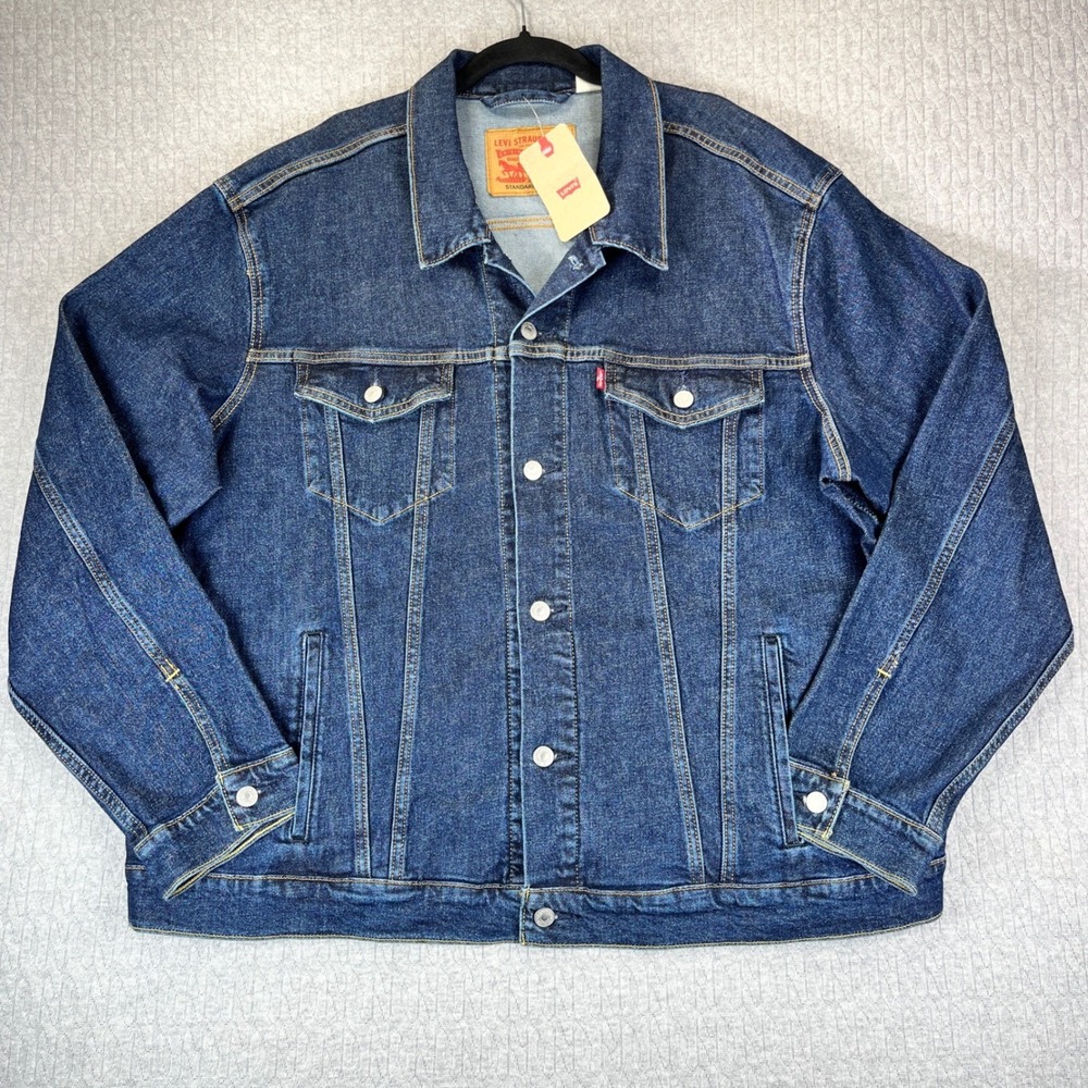 New Levi's Trucker Jacket Men XXL Blue Denim Standard Fit Medium Dark Wash